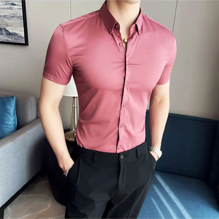 2025 Summer Solid Slim Fit Shirt High Quality Men Business Casual Short Sleeved Social Party Shirts Men Clothing Plus Size 5XL-M