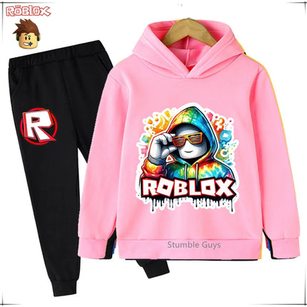 Spring Autumn Boys Clothes Girls Roblox Anime Hoodie Set 2-Piece Kids Fashion Casual Sweatshirt