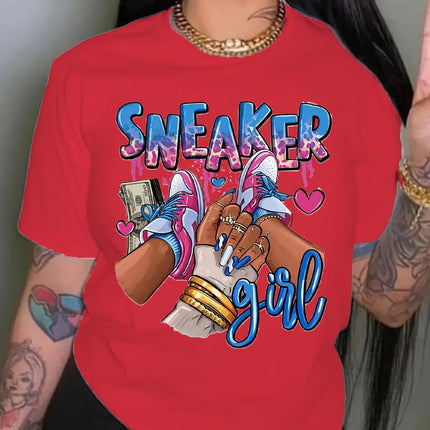 Summer Women Girl Graphic Print T-shirt Cotton T-Shirt Round Neck Casual T-shirt Oversized Loose Tee Top Clothing Streetwear