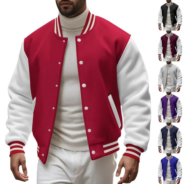 Men's Autumn and Winter Flight Jacket Baseball Jersey Velvet Loose Casual Stand-up Jacket Men Varsity Jacket Coat for Men