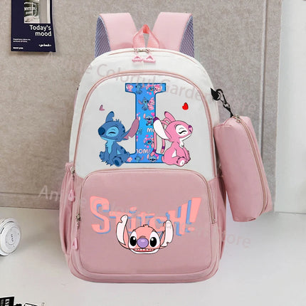 Disney Stitch Backpack with Pencil Bag for Students Anime High-capacity Schoolbag Boys Girls Letter A-Z Printed Backpacks Gifts