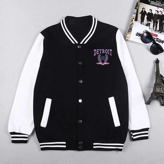 Detroit Letter And Pattern Printing Man Jackets Office Lady Loose Baseball Jersey Casual S-5Xl High Street Motion Tops
