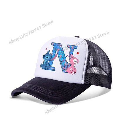 Disney Stitch Parent-child Baseball Cap Cartoon Letter A-Z Printed Peaked Cap Men Women Kids Summer Fashion Sunscreen Cute Caps