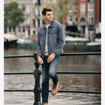SIMWOOD 2025 Spring New Oversize 12.5oz Classical Denim Jackets Men Washed Vintage Casual Jacket