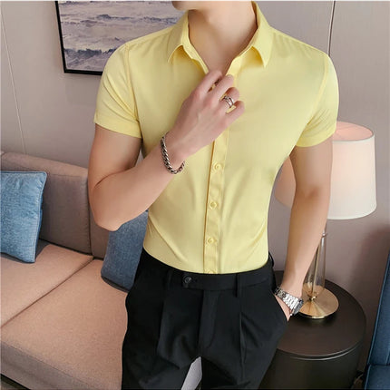Summer Men Fashion Casual Short Sleeve Solid Shirt Super Slim Fit Male Social Business Dress Shirt Brand Men Casual Dress Blouse