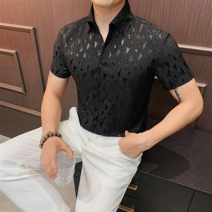 2024 Summer Fashion Printed Shirts High Quality No Ironing Slim Fit Short Sleeve Social Formal Shirt Club Outfits Tuxedo 4XL-M