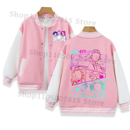 K-pop Demon Hunters Baseball Uniform for Children Anime Cartoon Fashion Jacket Boys Girls Spring Autumn Sweet Coat Kids Clothes