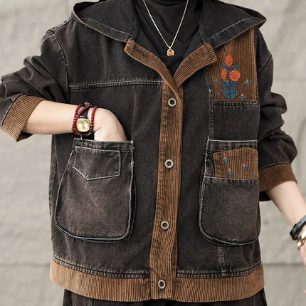 Max LuLu Brand Spring Womens Fashion Denim Corduroy Hooded Jackets 2025 Ladies Casual Vintage Embroidery Coats Classic Outerwear