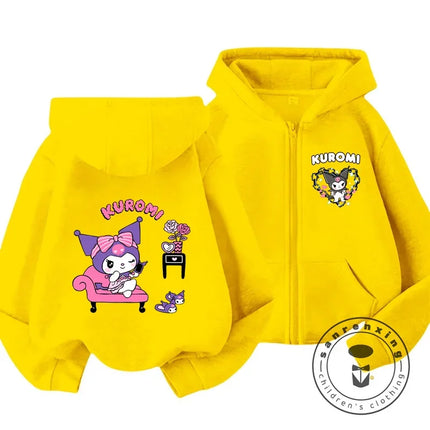 Children's Hoodies Child Sweatshirt Girls Cute Cartoon Hello Kitty Kuromi and Friend Sanrio Animal Printed Kids Zipper Clothes
