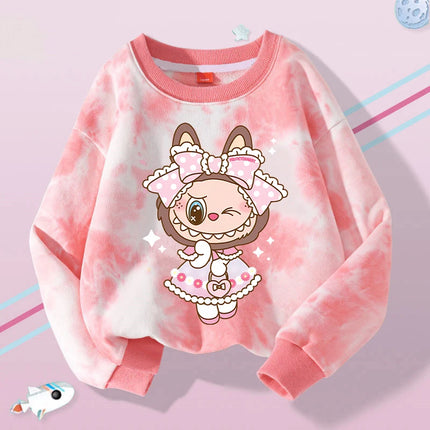 Labubu Round Neck Sweatshirt for Children Anime Cartoon Cute Hoodies Boys Girls Spring Sweet New Sports Shirt Kids Clothes Gifts