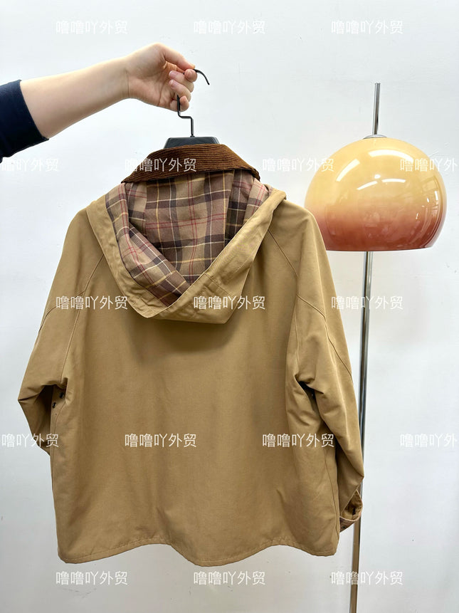 B@r X Ships Joint Japanese Unwaxed Jacket Red Plaid Sleeves Women's Hooded Jacket Loose