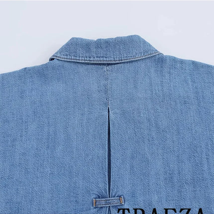 TRAFZA Vintage Casual Chic Women Cowboy Suit Single Breasted Loose Jackets Long Pants Fashion 2025 Spring Summer Denim Suits