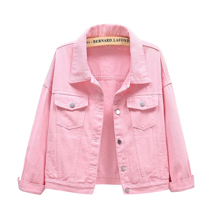 Pure Color Women's Denim Jacket Single-breasted Lapel Coat Fashion Casual Tops Green Black Red Blue Outerwear Female Overcoat