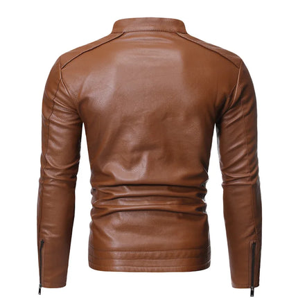 2024 PU Casual Leather Jacket Men Spring Autumn Coat Motorcycle Biker Slim Fit Outwear Male Black Blue Clothing Plus Size M-3XL