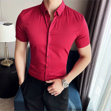 2025 Summer Solid Slim Fit Shirt High Quality Men Business Casual Short Sleeved Social Party Shirts Men Clothing Plus Size 5XL-M