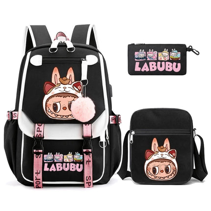 3Pcs/set Cartoon Printed Backpack with Shoulder Bag Pencil Case Bookbag Teenager Kid Student Boy Girl Schoolbag Colorful Bagpack