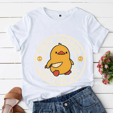 Kitten Nuggets Fast Food Cat Print Women T Shirt Duck with Knife Cartoon T-shirts Duck Around and Find Out Funny Tshirt Tops Y2k