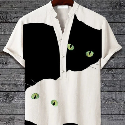 Henry men's casual fashion outdoor seaside men's tops shirt V-neck linen shirt 2024 new plus size