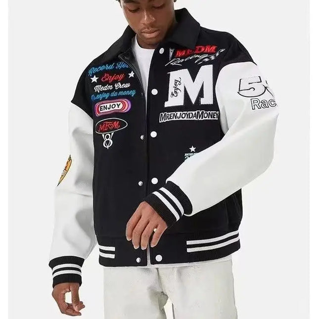 American High Street Jacket for Men Ins Style Embroidered Couple Baseball Uniform Retro Loose Coat Autumn and Winter Fashion New