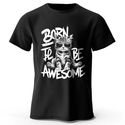 Mens Cool Cat T-Shirt 100% Cotton Oversized Handsome Feline Graphic Tee for Men and Women Streetwear Style