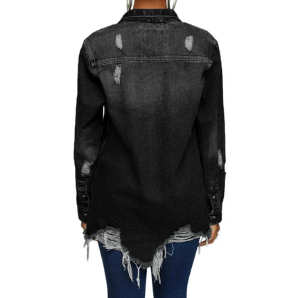 Women Jeans Jackets Spring Summer Ripped Denim Vintage Casual Denim Jacket Long Sleeve Female Chic Coat Streetwear 2024