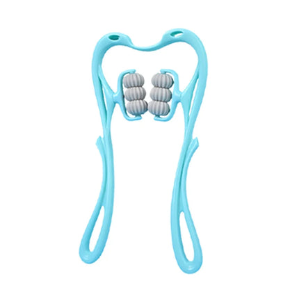 Neck Massager with Six Wheels for Neck Muscle Relaxation Rotatable Adjustment Massaging Legs and Arms in Pink and Blue Colors