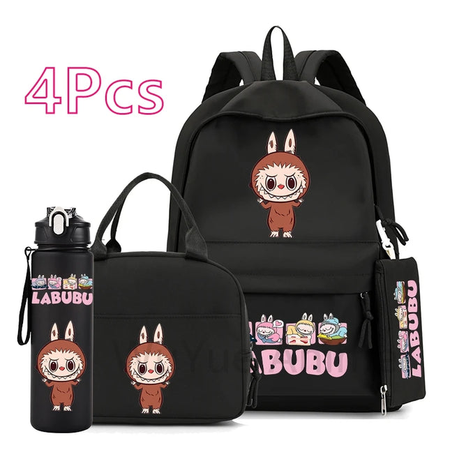4Pcs/set Cute printed Backpack 750Ml Outdoor Sports Water Bottle Girl Boy Student Schoolbag Child Kid Large Capacity Bookbag