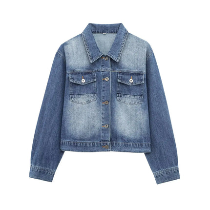 ZMEENNA 2025 Blue Denim Jacket For Women Long Sleeve Button Up Casual Top With Pockets Stylish Fashionable Trendy ZM699