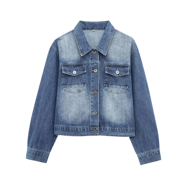 ZMEENNA 2025 Blue Denim Jacket For Women Long Sleeve Button Up Casual Top With Pockets Stylish Fashionable Trendy ZM699