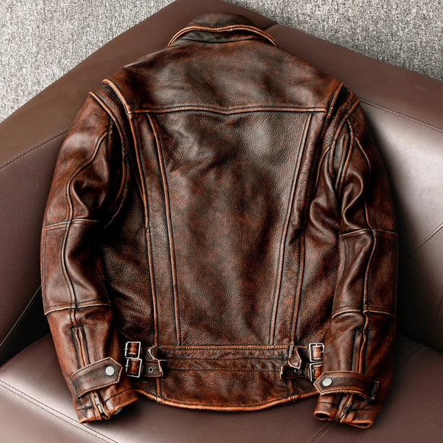 Swallow Tailed Men Leather Jacket Vintage Motorcycle Jackets 100% Cowhide Leather Coat Male Biker Clothing Asian Size S-6XL M697