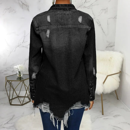 Women Jeans Jackets Spring Summer Ripped Denim Vintage Casual Denim Jacket Long Sleeve Female Chic Coat Streetwear 2024