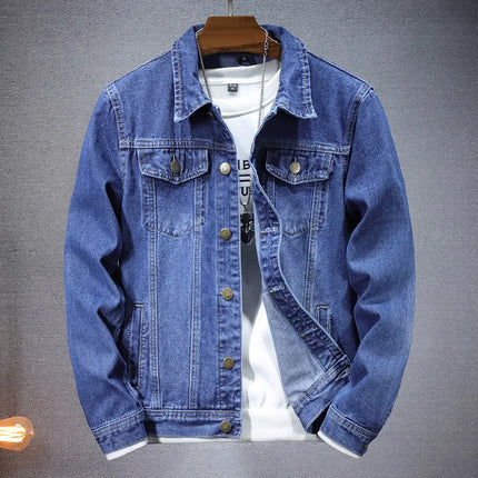 Summer New Men Pure Colour Denim Jacket Single-breasted Lapel Daily Casual Coats