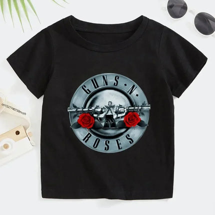 Rock Printed T-shirt Summer Rock Band Gun N Roses Children's Tshirt Boys Girls Kpop Music Short Sleeve Tops Kids Casual Clothes