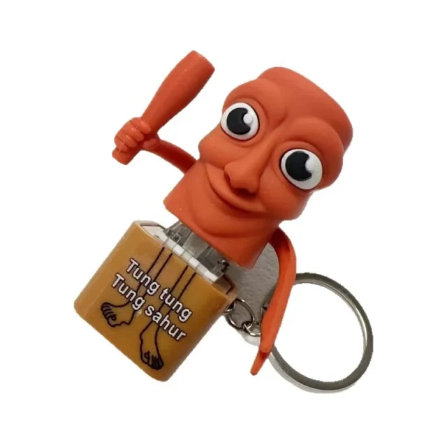 2025 New Tungtungtung Wooden Stick Man Button Keychain with Luminous Pendant - Anime Peripheral Decor Gift Toy