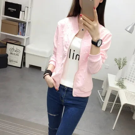 2025 Fashion Spring Summer Bomber Jacket Women Office Casual White Ladies Cardigan Jackets Solid Female Short Baseball Jacket