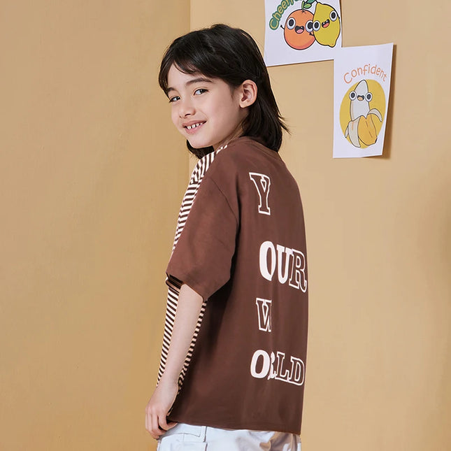 2025 New Summer Boys Striped Cotton T-Shirt Loose Fit Round Neck Short Sleeve Tee for Kids Ages 3-14 Years