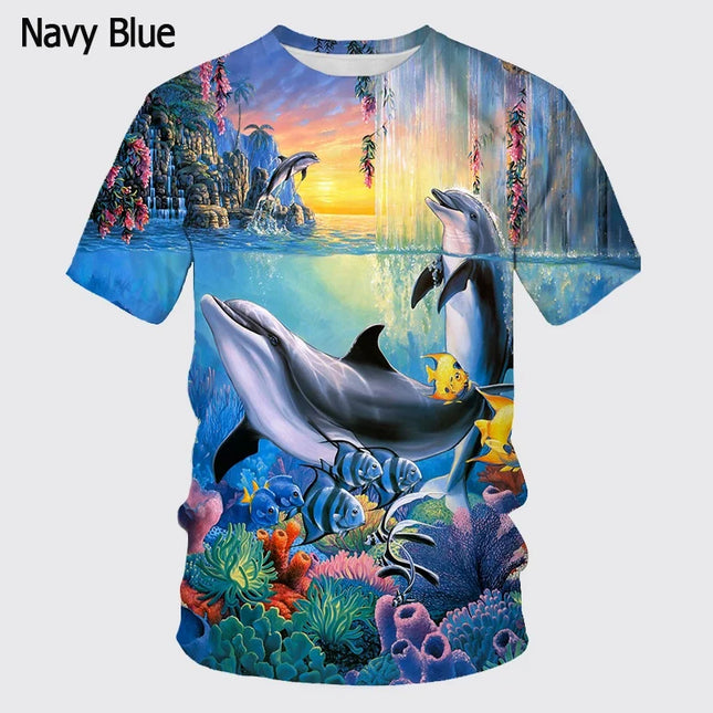 Women's/men's Fashion Summer Casual Short Sleeve Cute Dolphin 3d Printed Funny T-shirt