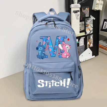 Disney Stitch Large Capacity Backpack Students Cartoon Nylon Waterproof Schoolbag Boys Girls Stationery Books Storage Bag Gifts