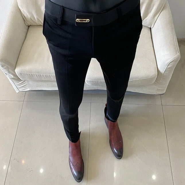 Men Suit Pant 2025 Autumn Solid Elastic Waist Dress Pants Calça Masculina Men Slim Business Office Social Ankle Length Trousers