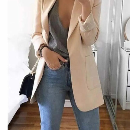 Women Lapel Slim Cardigan Suit Coat Fashion Casual Suit Polo Neck Slim Fit Blazer Long Sleeve Jacket Coat
