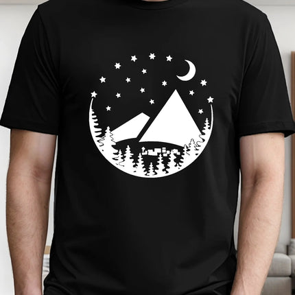 Camping Site Moon Tent Men's Short Sleeve T-shirt Summer T-shirt Top