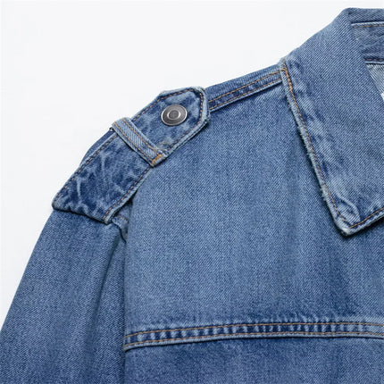 Summer Women's Belt Denim Jacket 2025 New Fashion Casual Loose Long Sleeve Jacket Elegant Women's Outerwear