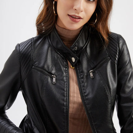 2025 Women's Leather Jacket Spring Autumn Thin Motorcycle Suit European Size Leather Jacket Short Fashion Women's Jacket