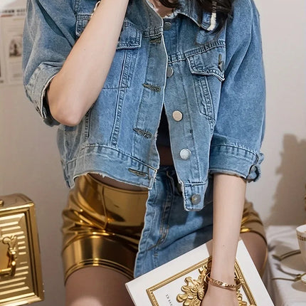 Fashion Womens Retro Denim Jacket Casual Short Denim Cardigan Coat Spring Summer Famale Jeans Jackets Outerwear