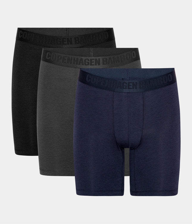 3 par bambus underbukser med lange ben sort - navy - grå