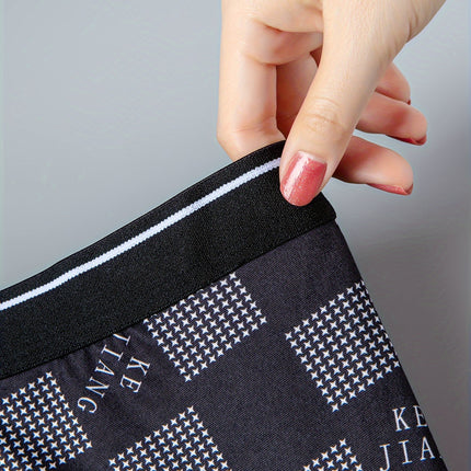 Random 10 Pcs Men's Elastic Flat Angle Boxers, Trendy Print Briefs, Soft & Comfortable & Breathable Underwear For Daily Wear