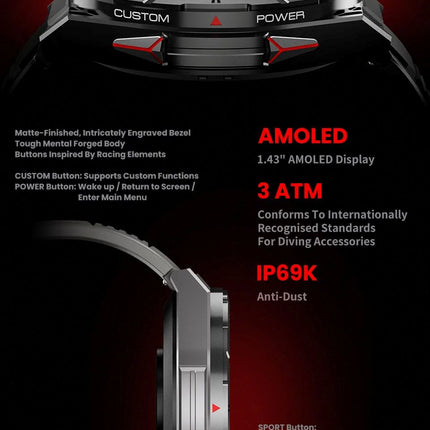 High Quality X2 GPS Smart Watch for Men Compass 3ATM Waterproof 1.43'' AMOLED Smartwatch Rugged Smart Watches for Android IOS