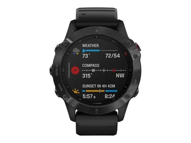 Garmin fenix 6 Pro - 47 mm - black - sports watch with band - silicone - black - wrist size: 125-208 mm - display 1.3" - 32 GB - Bluetooth, Wi-Fi, ANT+ - 60 g