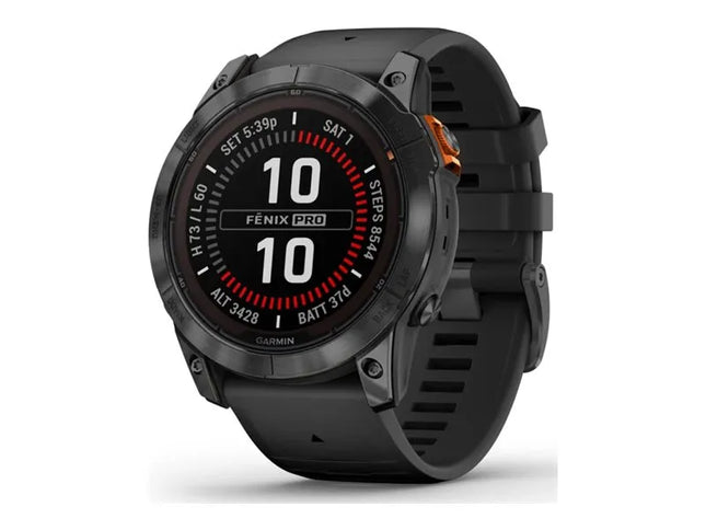 Garmin Fenix 7X Pro - Solar Edition - 51 mm - Slate Grey - Yes Sport Watch with Band - Silicone - Black - Wrist Size: 127-210 mm - Display 1.4" - 32 GB - Bluetooth, Wi-Fi, ANT+ - 96 g