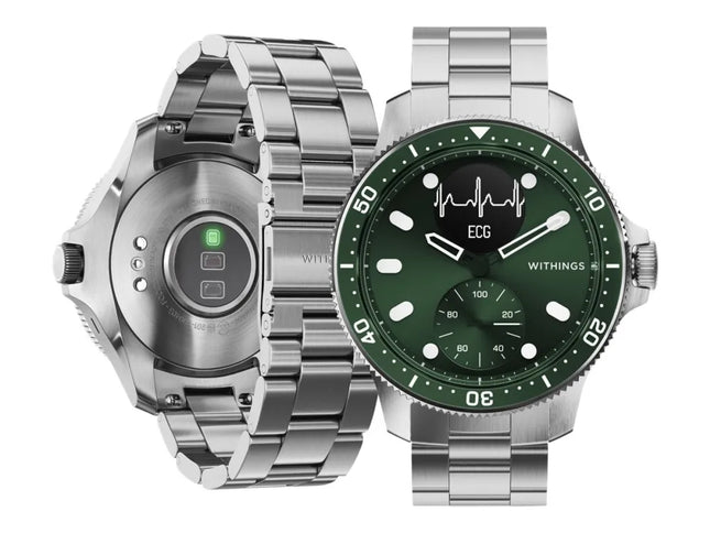 Withings ScanWatch Horizon - Special Edition - 43mm - Green - Hybrid Smartwatch with Oyster Metal Link Bracelet - Stainless Steel - Monochrome - Bluetooth - 76g